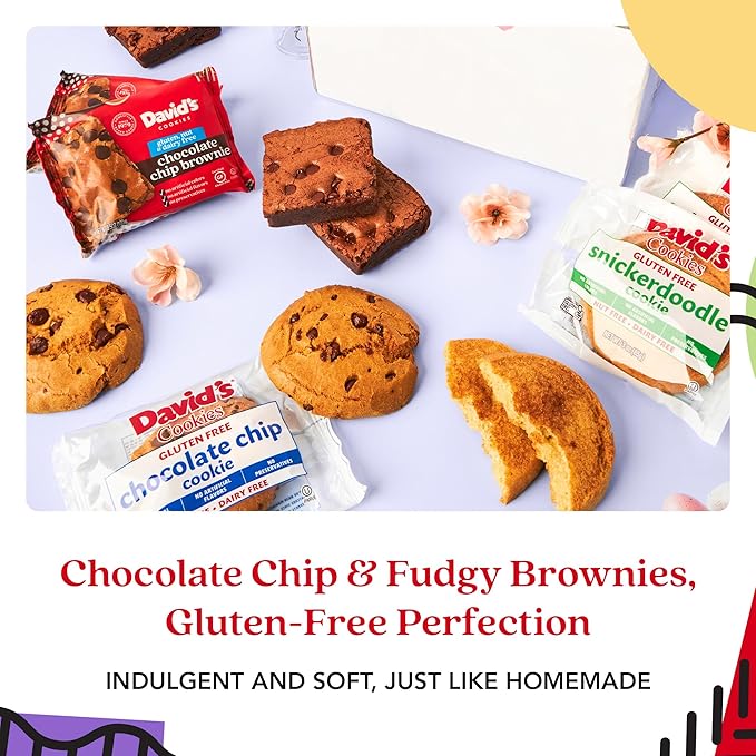 David’s Cookies Gluten-Free Cookies & Brownies in Sweet Sampler Tin – Freshly Baked Classic Chocolate Chip Cookies & Fudgy Brownies – Gourmet Bakery Gift, Dessert Treats for All Ages & Occasions