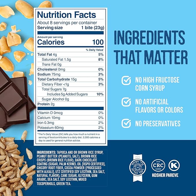 For Noshers Only - Peanut Butter Bites - Kosher Dairy Free Vegan Gluten Free Chocolate Peanut Butter Crispy Rice Treats - Sweet Snack Packs - Bulk Individually Wrapped Snacks for Office (Box of 24)