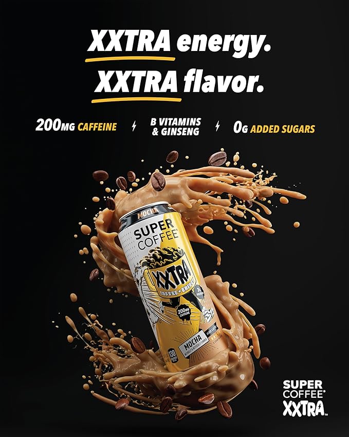 Super Coffee XXTRA, Keto Protein Coffee (0g Added Sugar, 7g Protein, 130 Calories) [Caramel] 15 Fl Oz, 12 Pack | Iced Smart Coffee Drinks - SoyFree GlutenFree