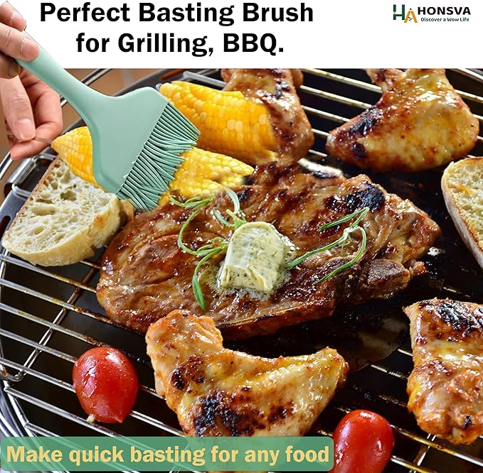 One Swipe Silicone Pastry Brush, One-Piece Design Quick Baster Brush, W/3.5" L/8.5", Heat Resistant, for Baking, Grilling, Slathering Oil, Butter, BBQ Sauce, Marinade, Dishwasher Safe, 1Pcs Mint Green
