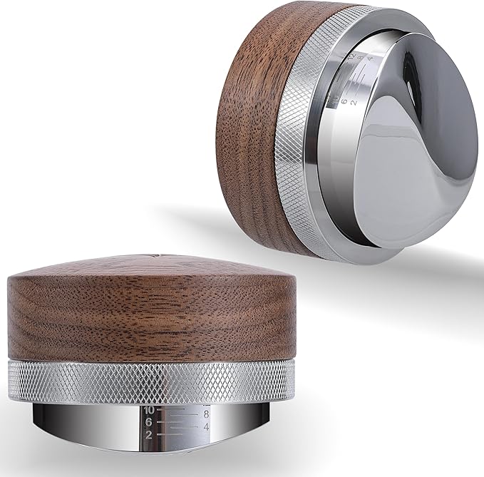 54mm Espresso Distribution Tool Walnut Coffee Distributor Adjustable Depth Stainless Steel Espresso Leveler Compatible with Breville Espresso Machines