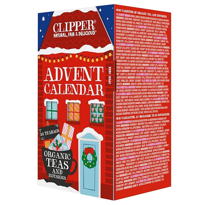 Clipper Tea: Tea Advent Calendar for 2024 Christmas Holiday – Sampler Set Gift w/ 12 Organic Flavors, Mix of Lemon, Ginger, Sleep, Herbal, Green & Black Tea Blends – 1 Variety Pack, 24 Individual Bags