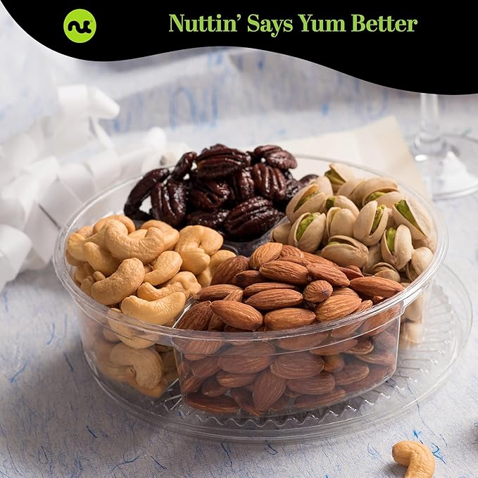 NUT CRAVINGS - Thanksgiving Mixed Nuts Gift Basket + Heart Ribbon (4 Assortments) Holiday Xmas Christmas Food Arrangement, Healthy Snack Care Package, Food Assortments