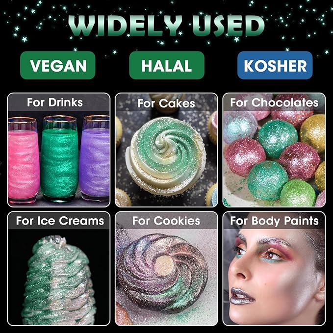 NiHome Edible Food-Grade Glitter Powder Glimmer Luster Dust Metallic Fancy Food Decorating Sprinkle Glimmery Dust for Drink Wine Beverage Cake Bakery Vegan Allergen-Free (Dark Green, 0.35oz/10g)