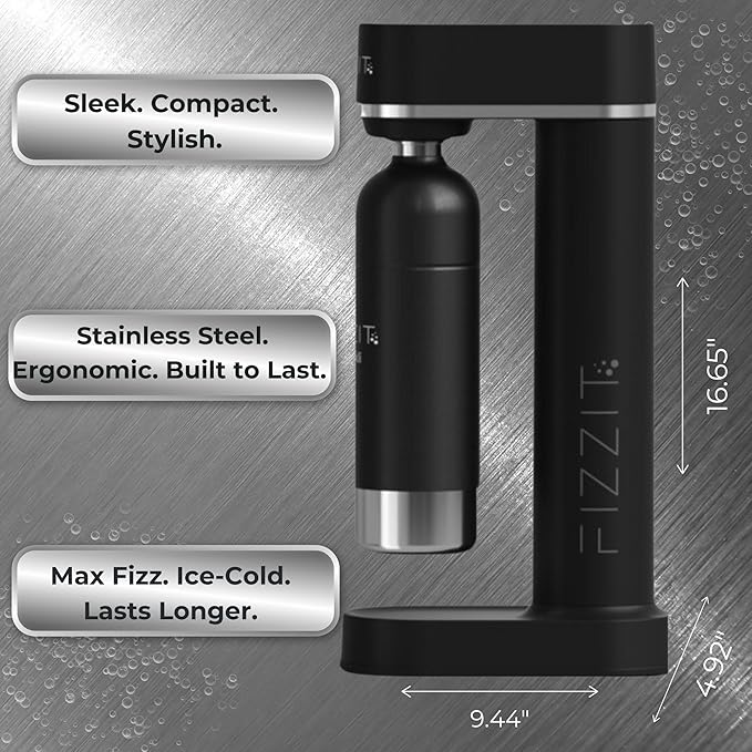 Fizzit Spärklï Carbonated Water Soda Maker with 1 Black Stainless Steel Bottle & 2 White Stainless Steel Bottles