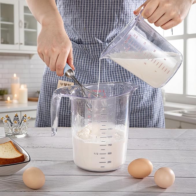 DaYammi Measuring Cups 5-Piece, Unbreakable Food-Grade Plastic Measuring Cup for Dishwasher, 1/2/4/8/16-Cup Nesting Liquid Measuring Cups for Prepping, Baking, Cooking, Readable Markings, Clear