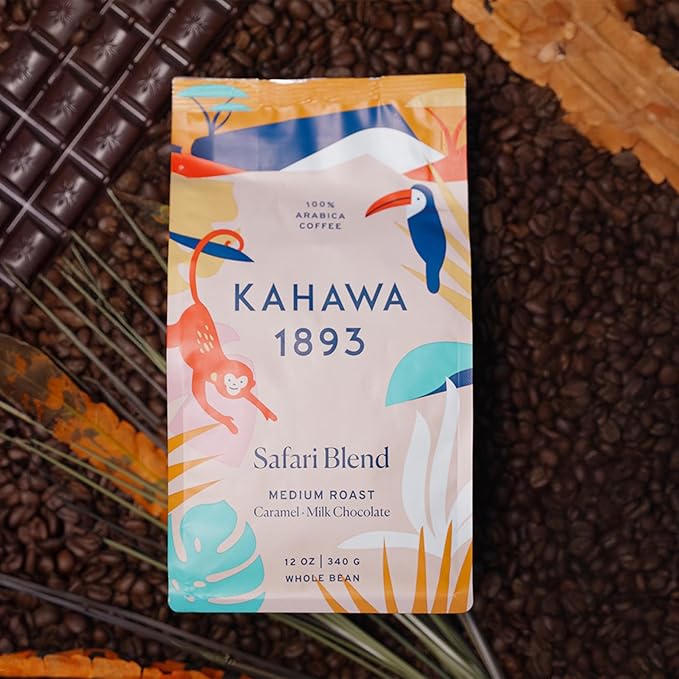 Kahawa 1893 Whole Bean Coffee Medium Roast Safari Blend 24 Oz - As Seen on Shark Tank, High Antioxidants, Naturally Sweet, Organically Grown, Ethically & Sustainably Sourced