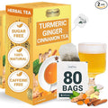 LeafLea Turmeric Tea with Ginger and Cinnamon, 80 Premium Turmeric Ginger Tea Bags, Supports Immune Health & Digestion, 100% Natural & Pure Blend Herbal Tea, Caffeine-Free, No Sugar, Vegan