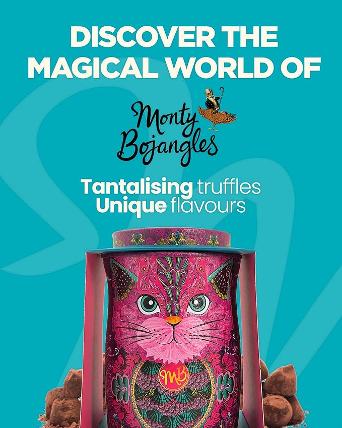 Monty Bojangles Cocoa Dusted Chocolate Truffles Cat Tin (Savanna Gold - 4.7oz) Flutter Scotch Flavored Luxury Chocolatey Truffles - Collectable Cat Tin, Chocolate Gift Box With Bespoke Design