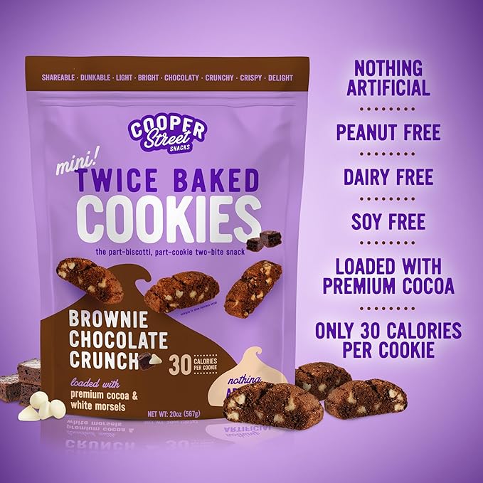 Cooper Street Twice-Baked Brownie Chocolate Biscotti Cookies (16oz each, Pack of 4) - 50 Two-Bite Mini Italian Style Snacks - Dairy-Free, Peanut Free, Kosher, Low-Calorie, Perfect with Coffee or Tea