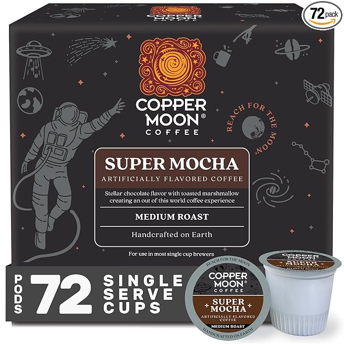 Copper Moon Single Serve Coffee Pods for Keurig K-Cup Brewers, Medium Roast, Super Mocha Blend, 72 Count