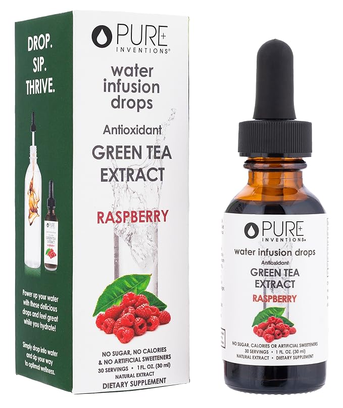 Pure Inventions - Green Tea Raspberry Water Infusion Drops - Antioxidants & Electrolytes - Health & Wellness Drink - Immunity Support - Sugar Free, Zero Calorie, No Artificial Sweeteners - 30 Servings