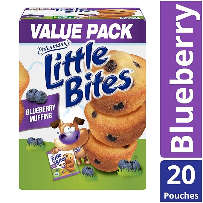 Entenmann's Little Bites Blueberry Mini Muffins | Made with Real Blueberries | 1 pack (20 pouches total)