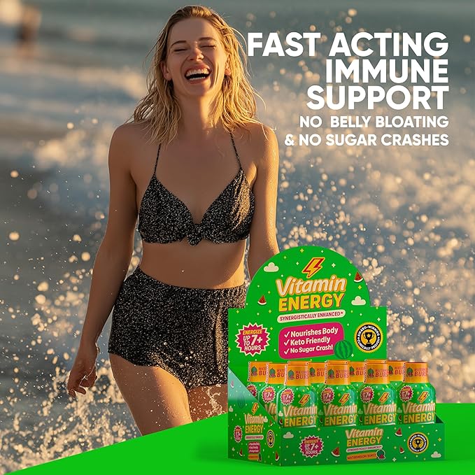 Vitamin Energy Immune+ Extra Strength Energy Shot Watermelon Burst 48 Pack, 260mg Natural Caffeine, B-Vitamins, Citicoline, Green Tea, Immunity & Focus Support, Zero Sugar, Gluten-Free 1.93 fl oz