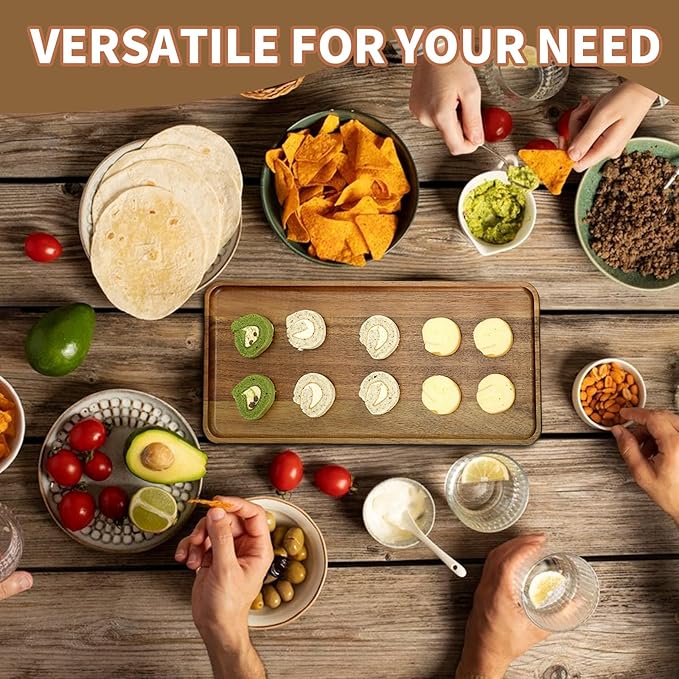 1 pcs 14"x5.3" Solid Acacia Wood Serving Trays Rectangular Wooden Serving Platters Natural Wooden Boards for Bar Coffee Party