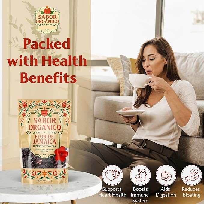 1lb Dried Hibiscus Flowers perfect for Tea and Mexican Agua de Jamaica | Flor de Jamaica Organica Natural | Flor de Jamaica Non-GMO, No Preservatives Resealable Stand-up pouches | by Sabor Orgánico