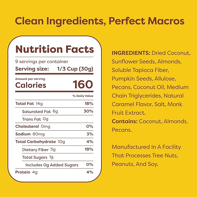 Kiss My Keto Sugar Free Granola, Salted Caramel 1-Pack – Curb Cravings with Few Net Carbs – Allulose Sweetened, Resealable & Gluten-Free Crunchy Clusters – Grain Free Granola Great With Yogurt or Milk