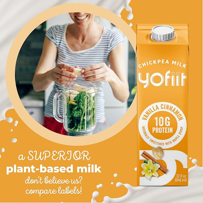 Yofiit Vanilla Cinnamon Plant Based Milk with Pea Protein and Flax - More Protein than Almond Milk - Non Dairy Coffee Creamer, Vegan & Shelf Stable | 10g Protein - 6 Pack