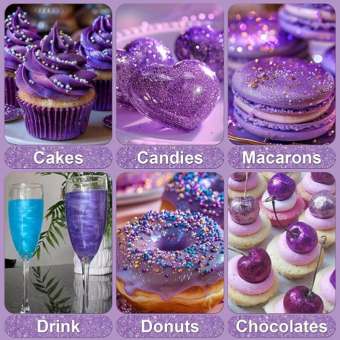Purple Edible Glitter - 5g Food Grade Cake Decorating Shimmering Glitter, Edible Sprinkle Luster Dust for Drinks, Chocolates, Fondant, Strawberries, Cupcakes, Candy, Cookie - Vegan