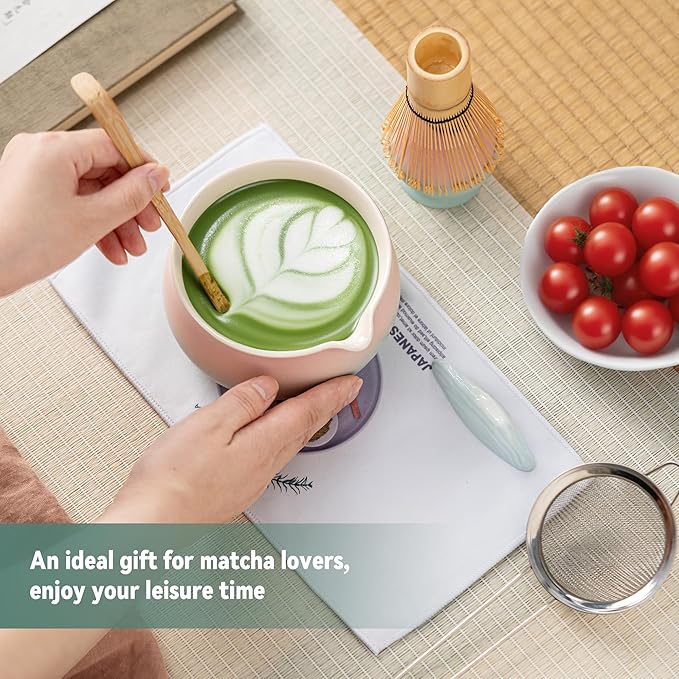 Matcha Whisk Set with Ceramic Matcha Bowl-7PCS, Matcha Kit Gifts for Tea Lovers，Gifts for Women Men Friend,Home Kitchen Decor for Christmas,Halloween