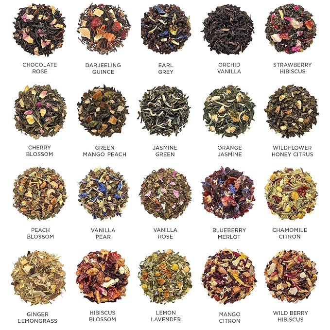 Tea Forte Jubilee Premium Tea Chest Gift Sampler, 40 Count, 2 of each Variety Blend Individually Wrapped Handcrafted Pyramid Infuser Bags