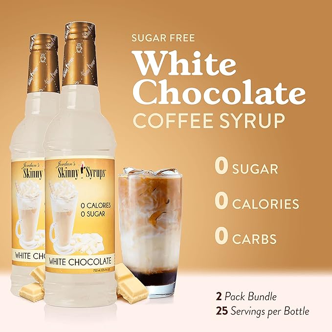 Jordan's Skinny Syrups Sugar Free Coffee Syrup, White Chocolate Flavor Mix, Zero Calorie Flavoring for Lattes, Protein Shake, Cocktail & More, Gluten Free, Keto Friendly, 25.4 Fl Oz (Pack of 2)