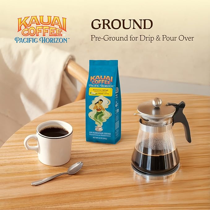 Kauai Coffee Ground Coffee – Smooth, Rich – Banana Flavor with Creamy Vanilla – Arabica Coffee, 10% Hawaiian with No Bitterness – Banana Crème, 1 Pack of 10oz