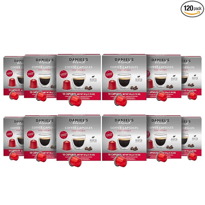 Daniels Blend Espresso Aluminum Capsules Compatible with Nespresso 120 Coffee Pods Single Server Kosher Certified Fortissimo