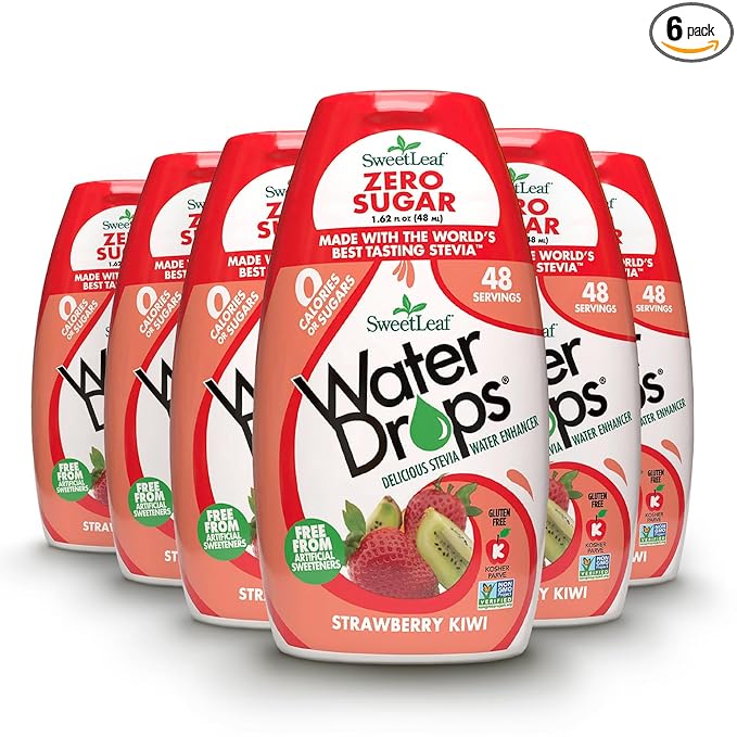 SweetLeaf Water Flavoring Drops - Stevia Water Enhancer, Sugar Free, Zero Calorie Water Additive, Contains Monk Fruit Extract, Gluten Free, Keto Friendly - Strawberry Kiwi, 1.62 Fl Oz (Pack of 6)