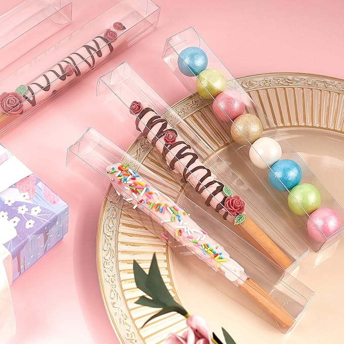 45 PCS Clear Pretzel Rod Boxes 1x1x8 Inches Gumball Tubes Box for 8, Individual Treat Box Transparent Plastic Candy Party Favor Boxes