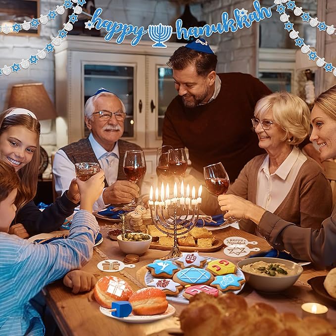 JULBEAR 36 Pcs Reusable Hanukkah Cake Cookie Stencils Dreidel Menorah for Cookies Coffee DIY Hanukkah Holiday Baking Painting Dessert Craft Decoration