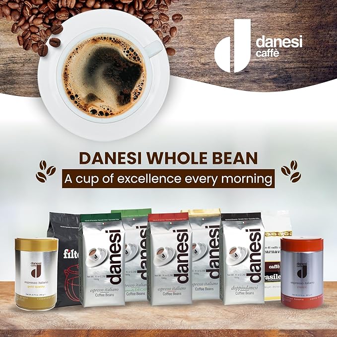 Danesi Caffe Italian Whole Coffee Beans - Espresso Coffee Beans and Medium Roast Whole Bean - Perfect for Espresso Machines, French Press, and Home Brewing - Doppio (2.2 lb)