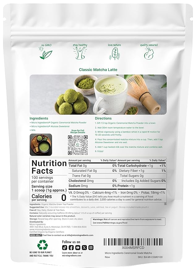 Organic Ceremonial Grade Matcha Powder, 100g | 100 Servings | Premium First Harvest Authentic Japanese Origin | 100% Pure Barista-Grade Sugar-Free Matcha Green Tea For Latte, Beverage & Baking