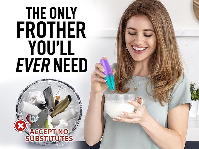 Zulay Executive Series Ultra Premium Gift Milk Frother - Coffee Frother Handheld Foam Maker For Lattes - Electric Milk Frother Handheld For Coffee - Purple Teal Fade w Silver OG Stand