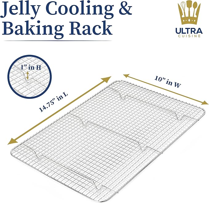 Ultra Cuisine Heavy Duty 100% Stainless Steel Cooling Rack for Cooking and Baking - Baking Rack & Wire Cooling Rack - Fits Half and Jelly Roll Sheet Pans - 11.5''x 16.5'' and 10''x 14.75''