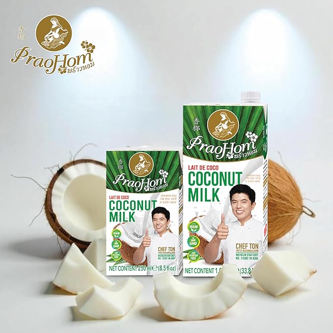 Praohom Coconut Milk 8.5 Fl Oz - Plant Based, Dairy Free Milk Alternative - Pure and Rich Thai Coconut Milk - No Added Sugar - Ideal for Cooking and Baking (250ml (pack of 12))