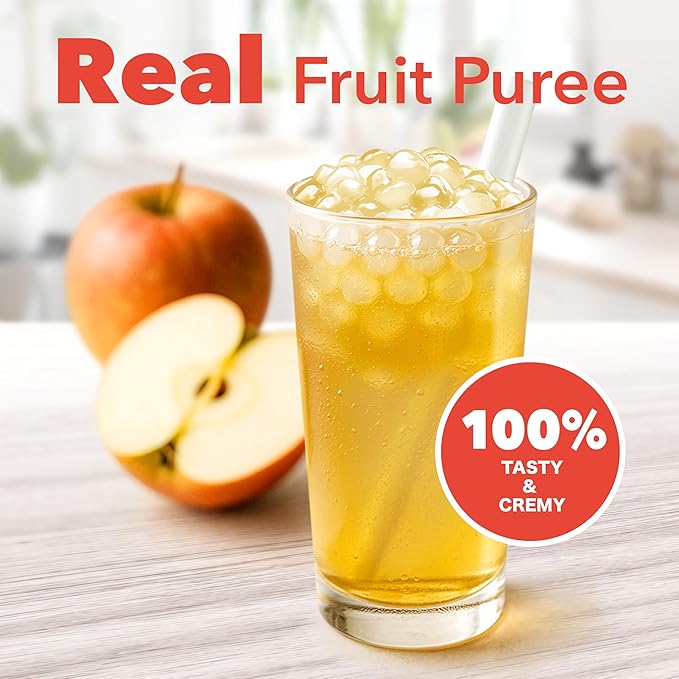 J WAY Instant Boba Bubble Pearl Apple Juice Drinks Kit with Authentic Crystal Tapioca Boba, Ready in Under One Minute, Paper Straws Included, 3 Servings