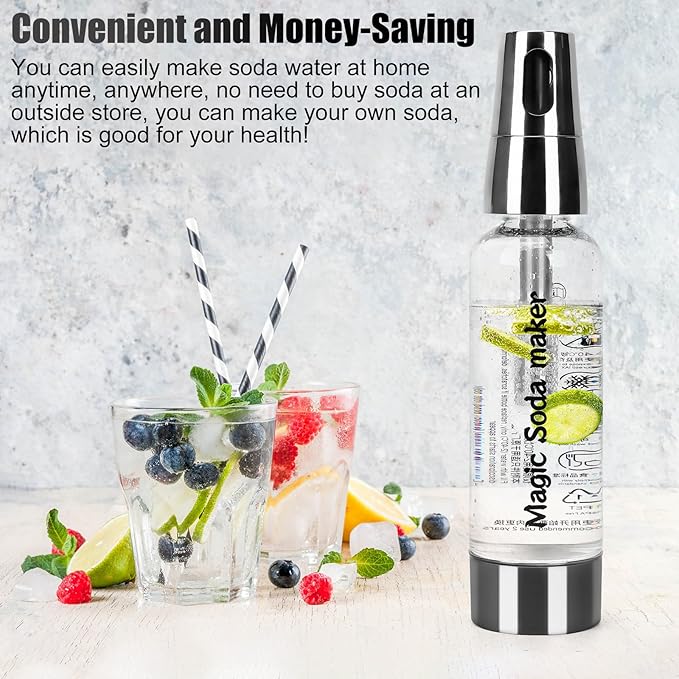 Portable Soda Siphon, 1L Travel Sparkling Water Maker Machine for Home & Outdoor, Carbonated Water Soda Streaming Machine, Soda Maker for Cocktails or Fizzy Drink, 8 gram CO2 Cartridges(Not Included)