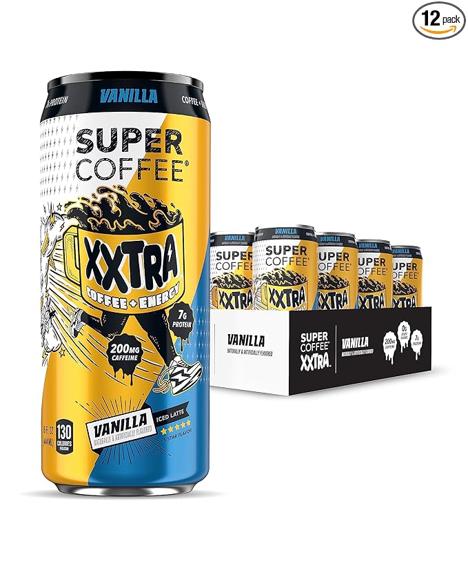 Super Coffee XXTRA, Keto Protein Coffee (0g Added Sugar, 7g Protein, 130 Calories) [Vanilla] 15 Fl Oz, 12 Pack | Iced Smart Coffee Drinks - SoyFree GlutenFree