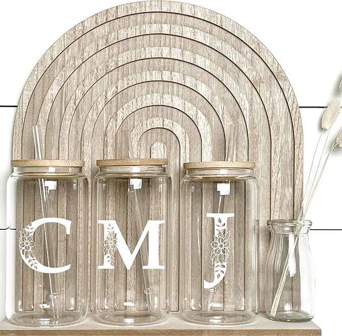 Personalized Gifts for Women, Monogrammed Glass Cups with Lids and Straws, Custom Tumbler, Cute Customized Mug, Aesthetic Stuff, Initial Iced Coffee Cup, Drinking Glasses, Birthday Teacher Gifts, D