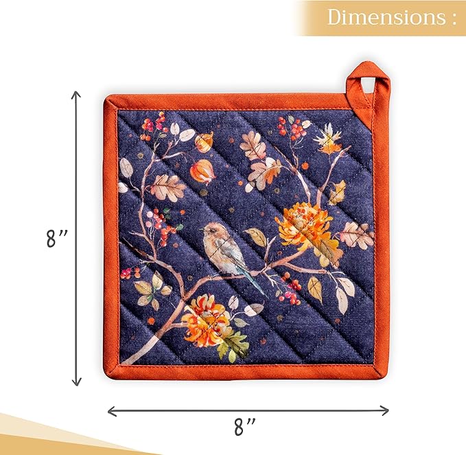 Maison d' Hermine Pot Holders Set 100% Cotton Heat Resistant Potholders 8" x 8" Hot Pads with Loop BBQ, Cooking, Baking, Grilling, Kitchen, Handling Hot Pans (Pack of 2, Kelim - Infinity)