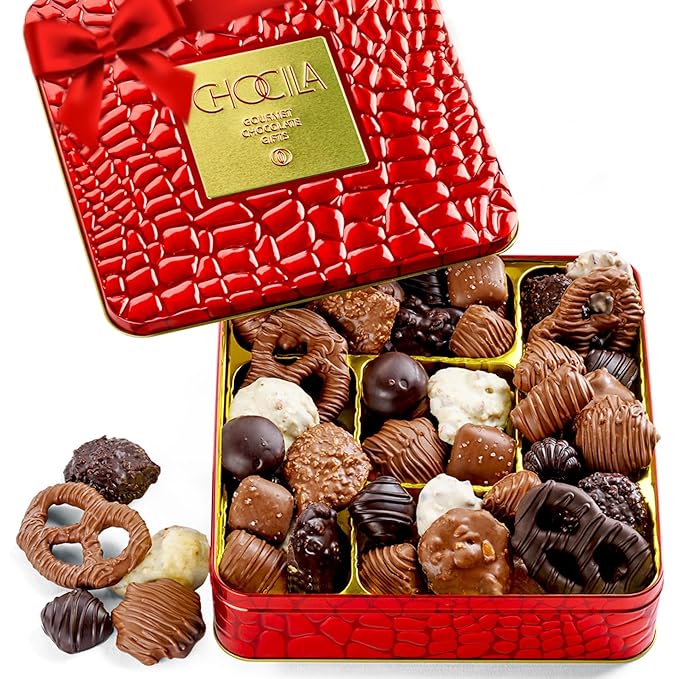 Chocolate Gift Basket, Gourmet Chocolates Variety Snack Box, Assorted Food Arrangement Platter, Birthday Present, Holiday, Corporate Parties, Sympathy, Candy Gifting Idea, Him, Her, Men, Women, Family (Ruby Red)