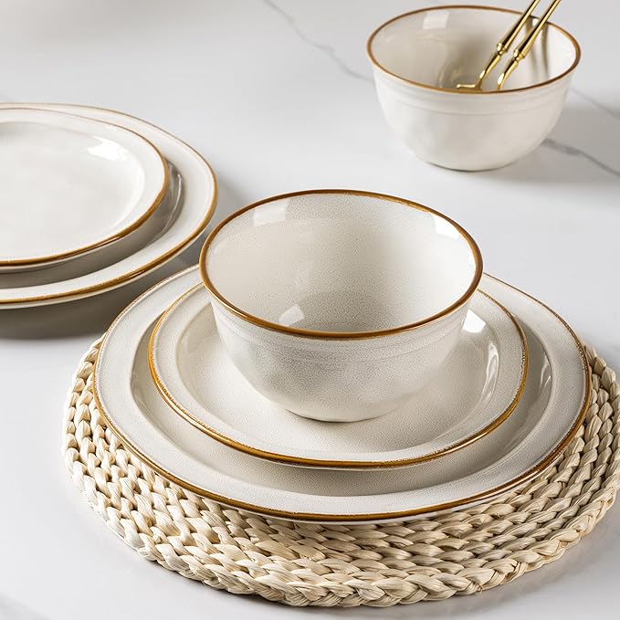 AmorArc Ceramic Dinnerware Sets,Stoneware Handmade Reactive Glaze Plates and Bowls Sets,Chip and Crack Resistant | Dishwasher & Microwave Safe,Dishes Set Service for 4 (12pc)