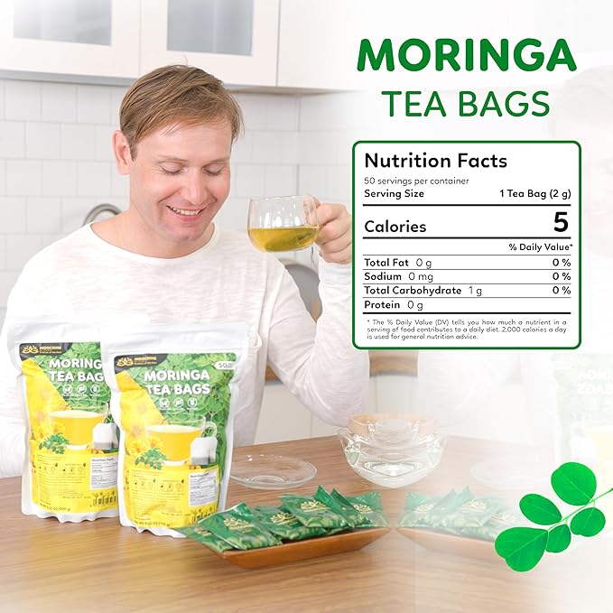 Indochine Blends, 50 Tea Bags, Hibiscus Tea Bags for High Blood Pressure, Herbal Tea Bags, Caffeine-Free, No Sugar, Vegan, Supports Heart Health and Relaxation, Loose Hibiscus Flowers, All Natural Hibiscus Flowers Ingredients (50 Tea Bags, Moringa Tea)