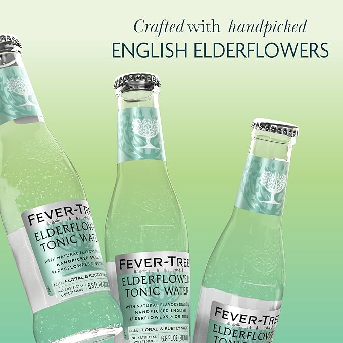 Fever-Tree Tonic Water Glass Bottles, Elderflower, 163.2 Fl Oz