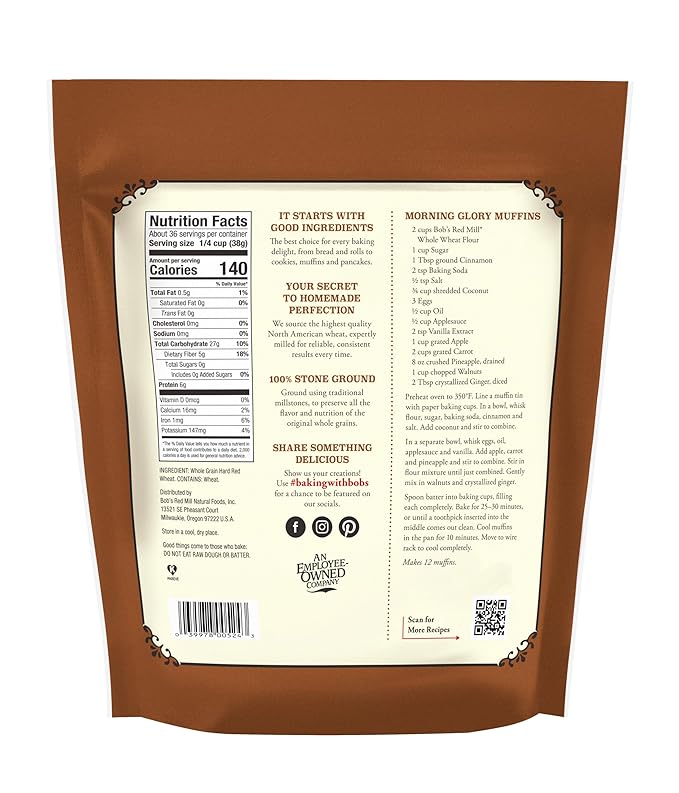 Bob's Red Mill Whole Wheat Flour, 3 Pound (Pack of 4) - Whole Grain, Non-GMO, Vegan