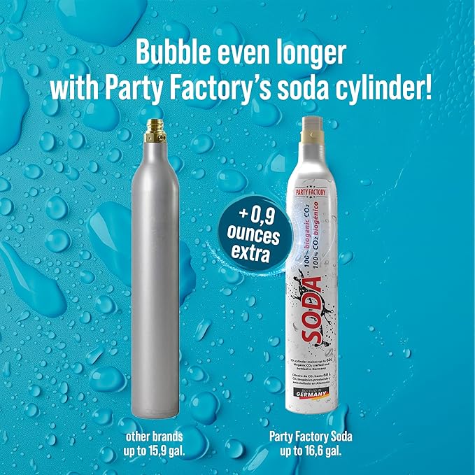 Party Factory Universal 2x 16.6 oz soda cylinder for all standard soda makers, 450g carbon dioxide, CO2 cylinder for SodaStream