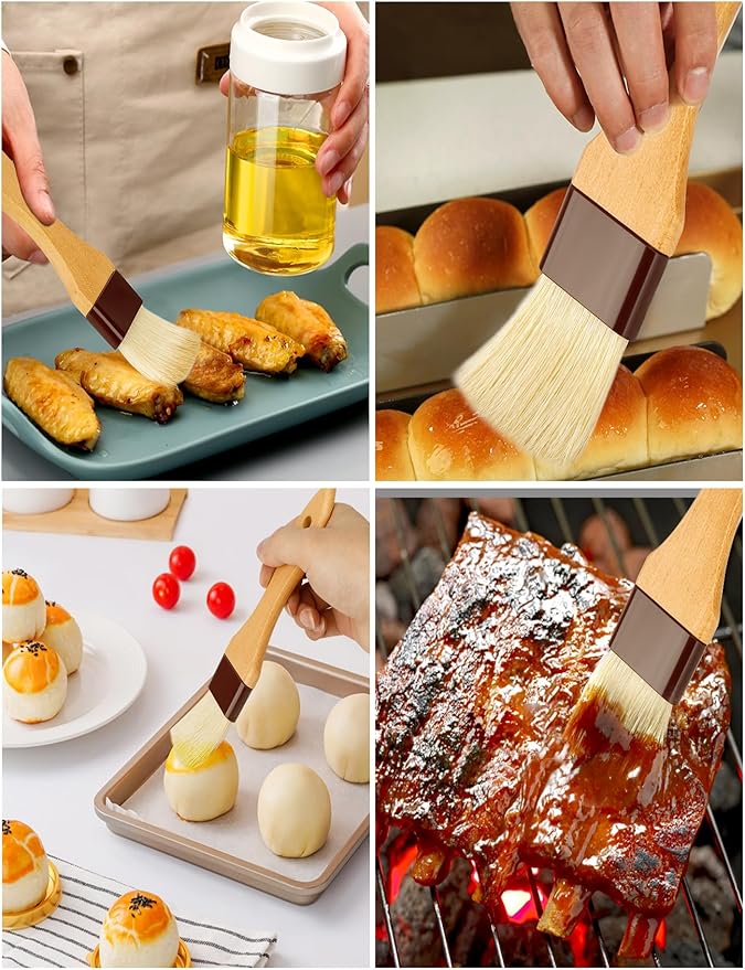 Pastry Brush,Basting Brush for Cooking,2 inch Natural Boar Bristle Baking Brush,Not Shed Cooking Brush for Oil and Sauce,Butter Brush,Food Brushes,Baster,Egg Wash Brush Kitchen Gadgets Baster(2 Pack)
