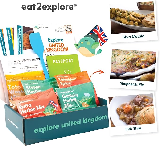 eat2explore Cooking Kits for Kids – Interactive & Educational Kids Cooking Sets Real for Ages 5 and Up,3 Recipe Cards & Global Ingredients – Fun Gift for Young Chefs (UK Edition)