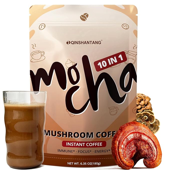 10 IN 1 Mushroom Mocha Coffee Blend, Sugar Free, Coconut, Cocoa Powder with Lion’s Mane, Chaga, Reishi, Cordyceps | Supports Focus, Immunity & Gut Health| Vegan, Gluten-Free, Non-GMO | 6.35Oz